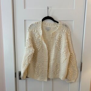 Lucky Brand Cream Open Front Wool Blend Textured Cardigan